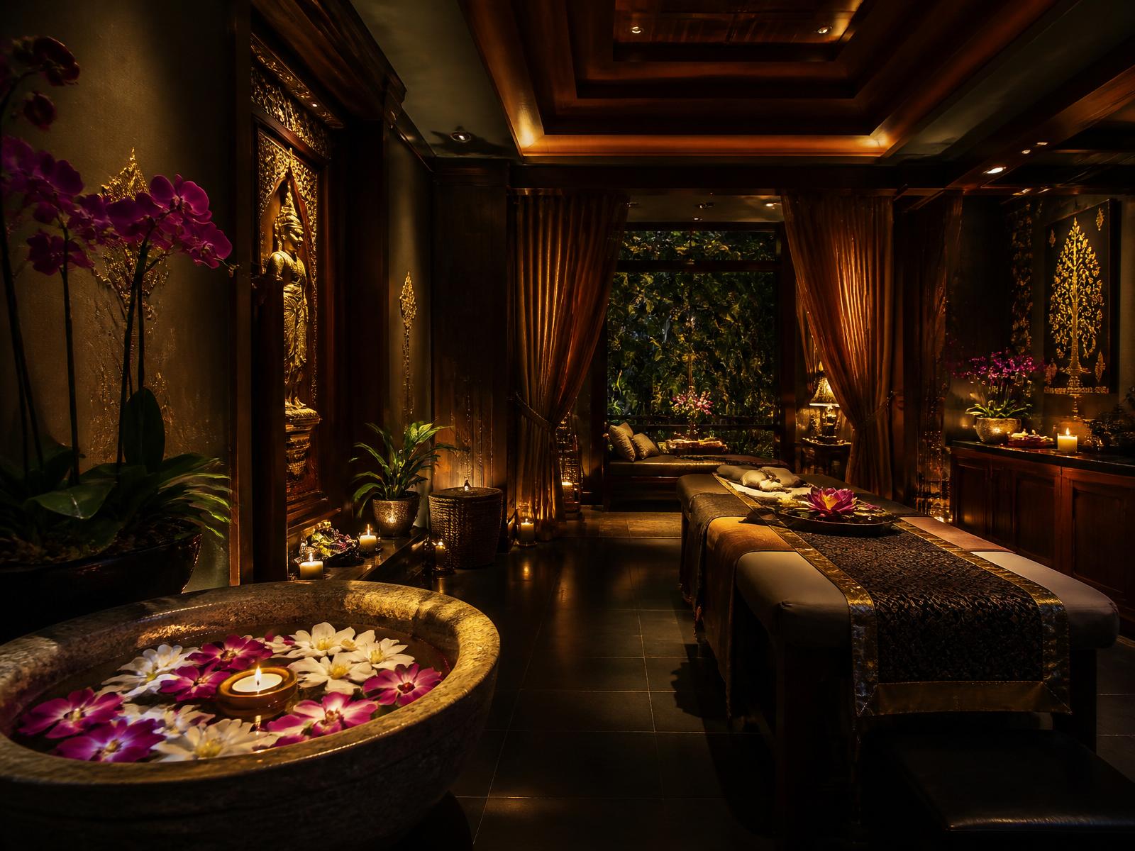 Interior of Thai Royale Spa with candles and orchids